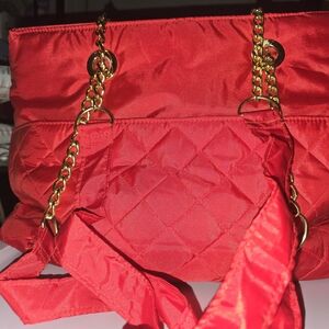 Elegant Red Quilted Nylon Women's Tote